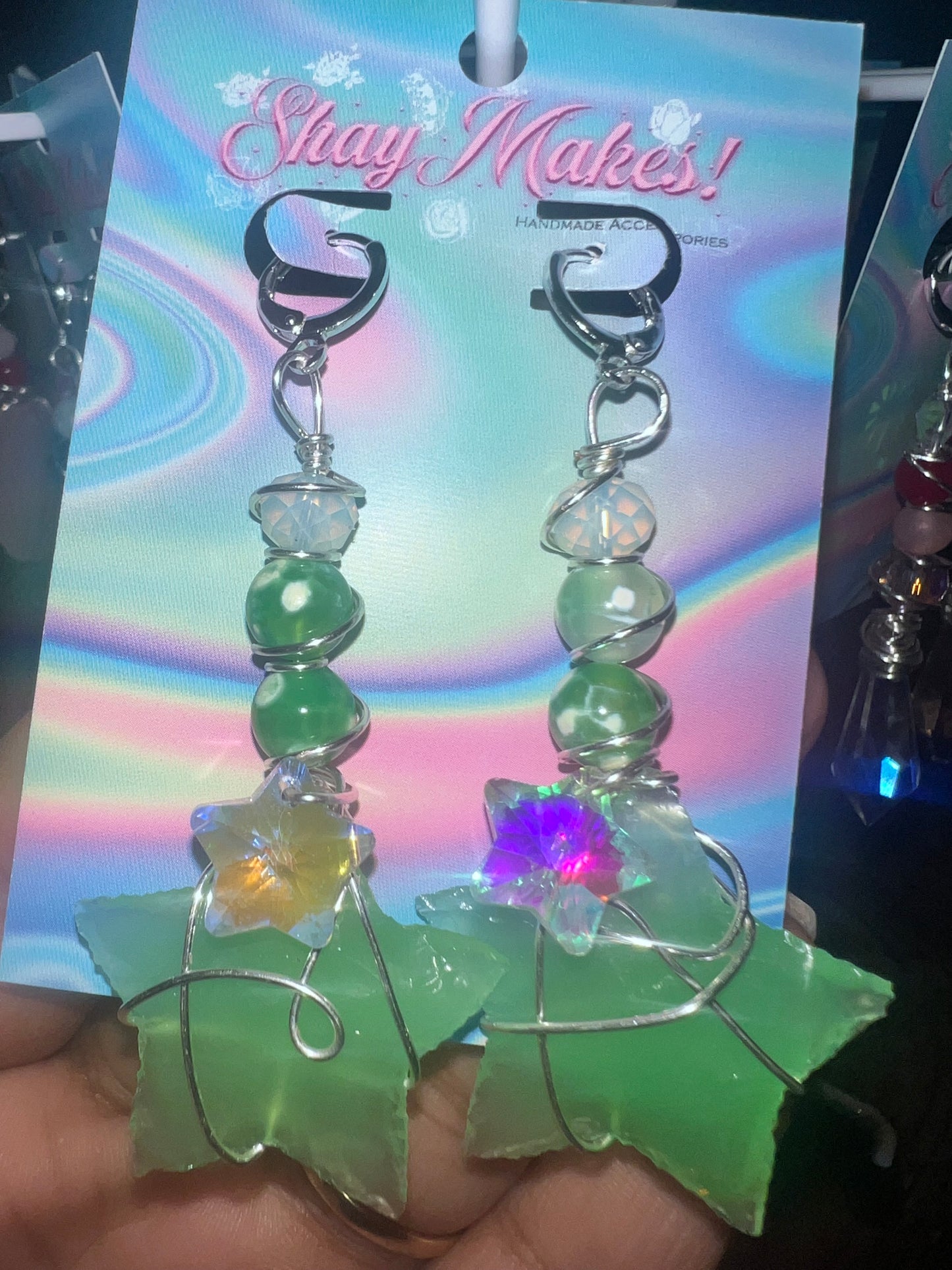 Green Sea Glass and Opalite Stargazer Dangles