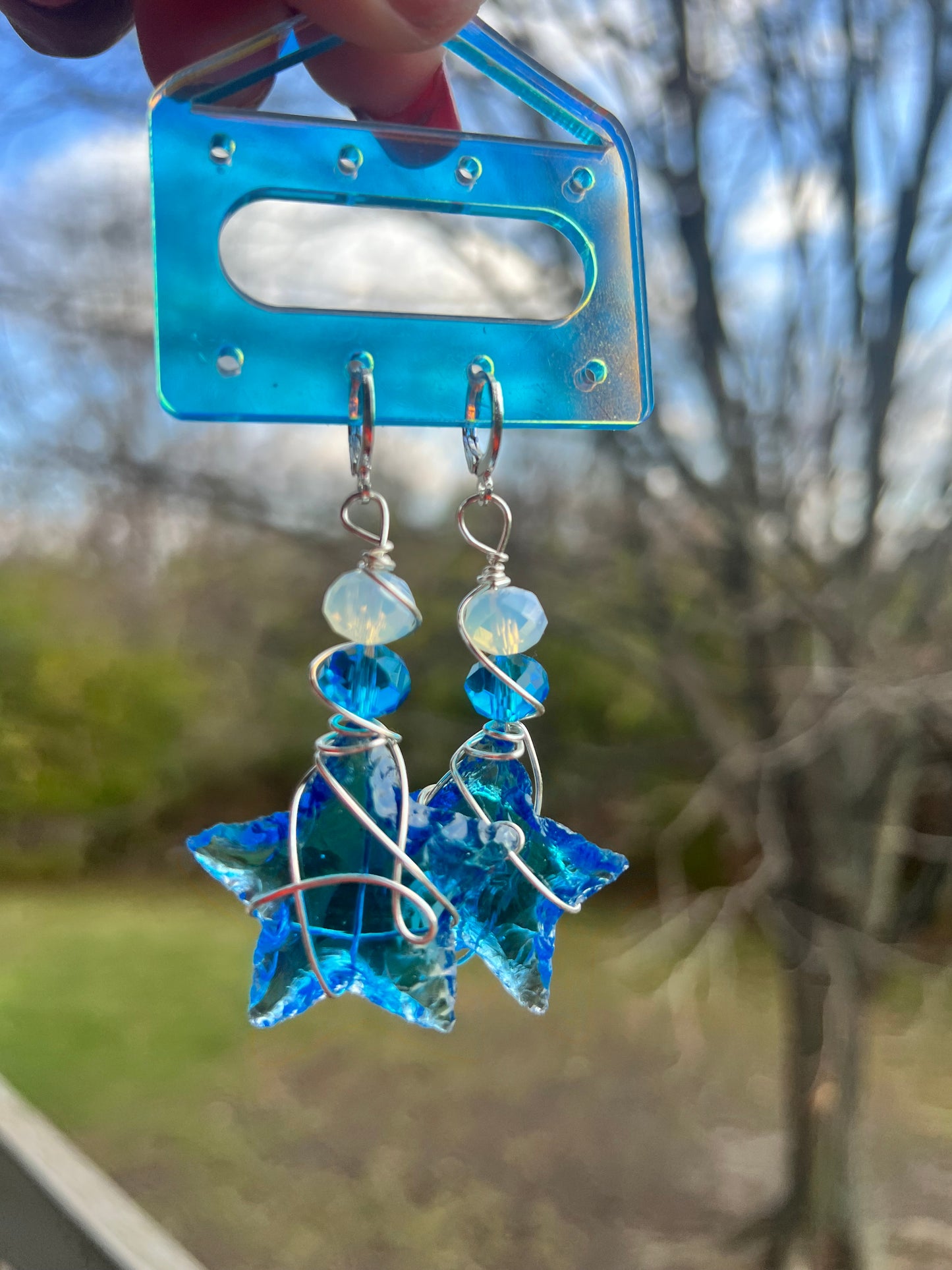 Blue Sea Glass and Opalite Stargazer Dangles