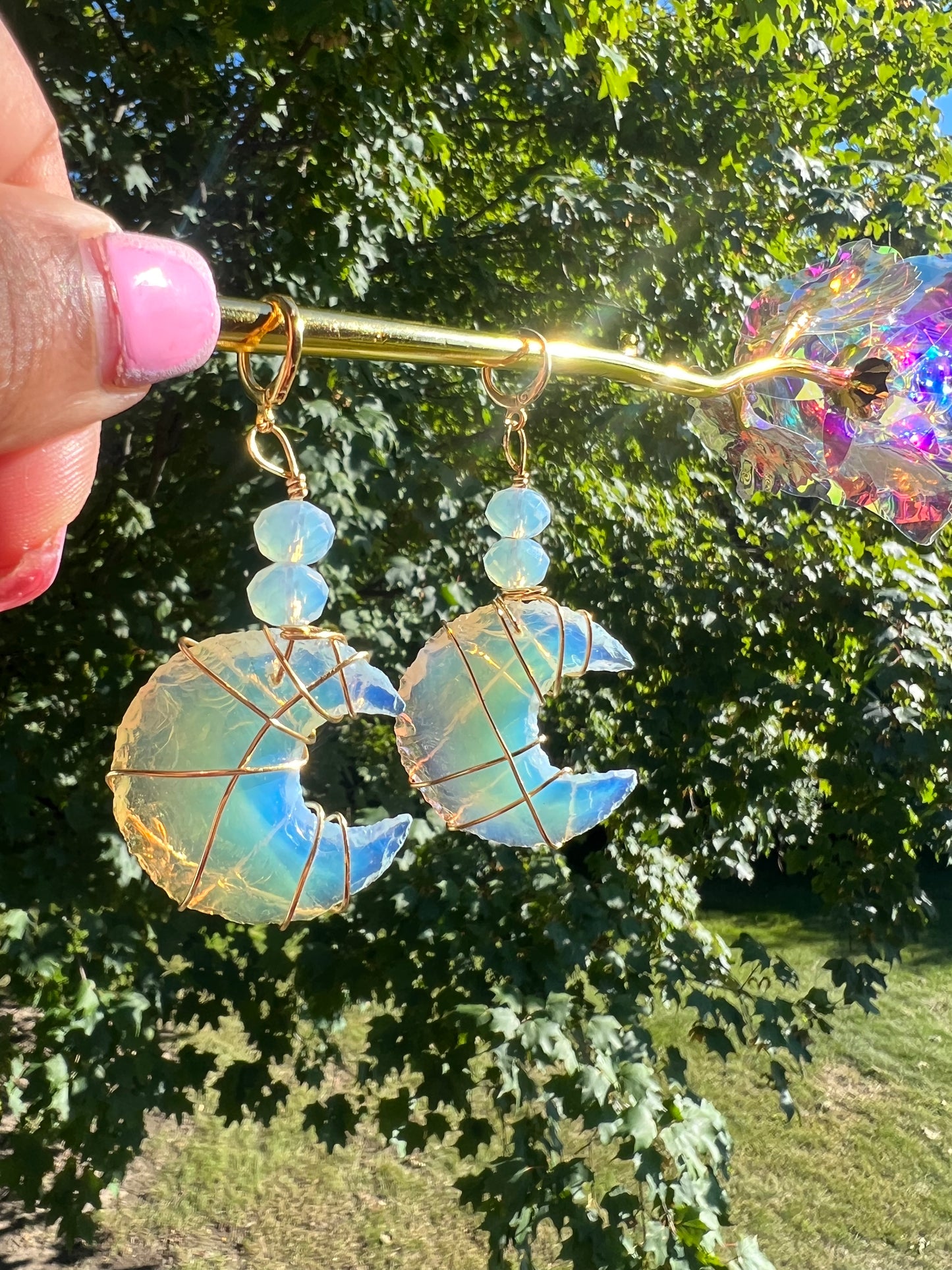 Opalite Moon Dangles