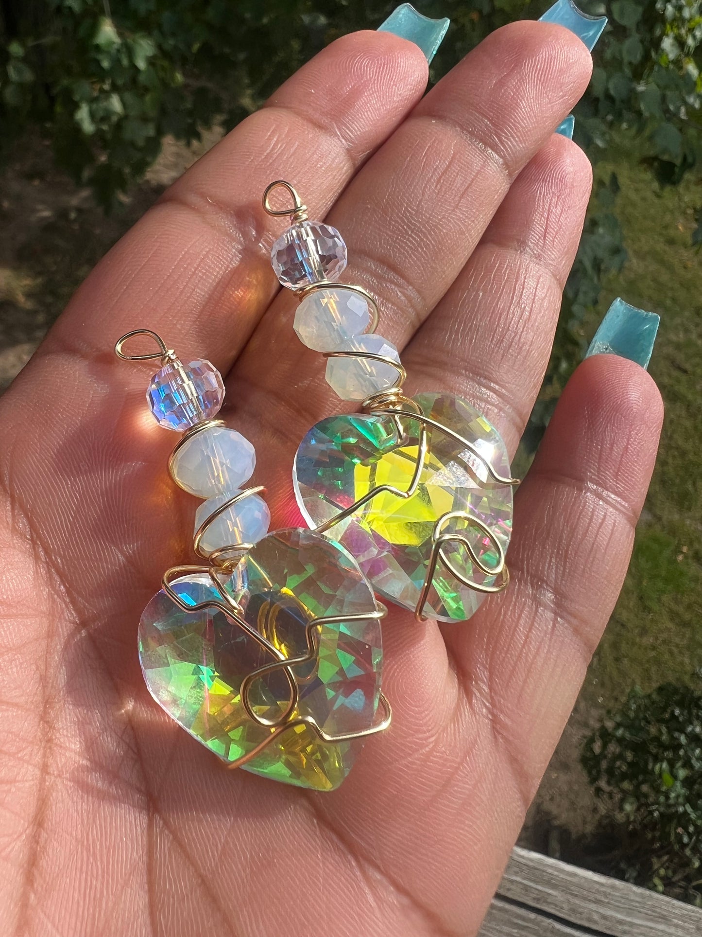 Crystal Heart & Opalite Dangles