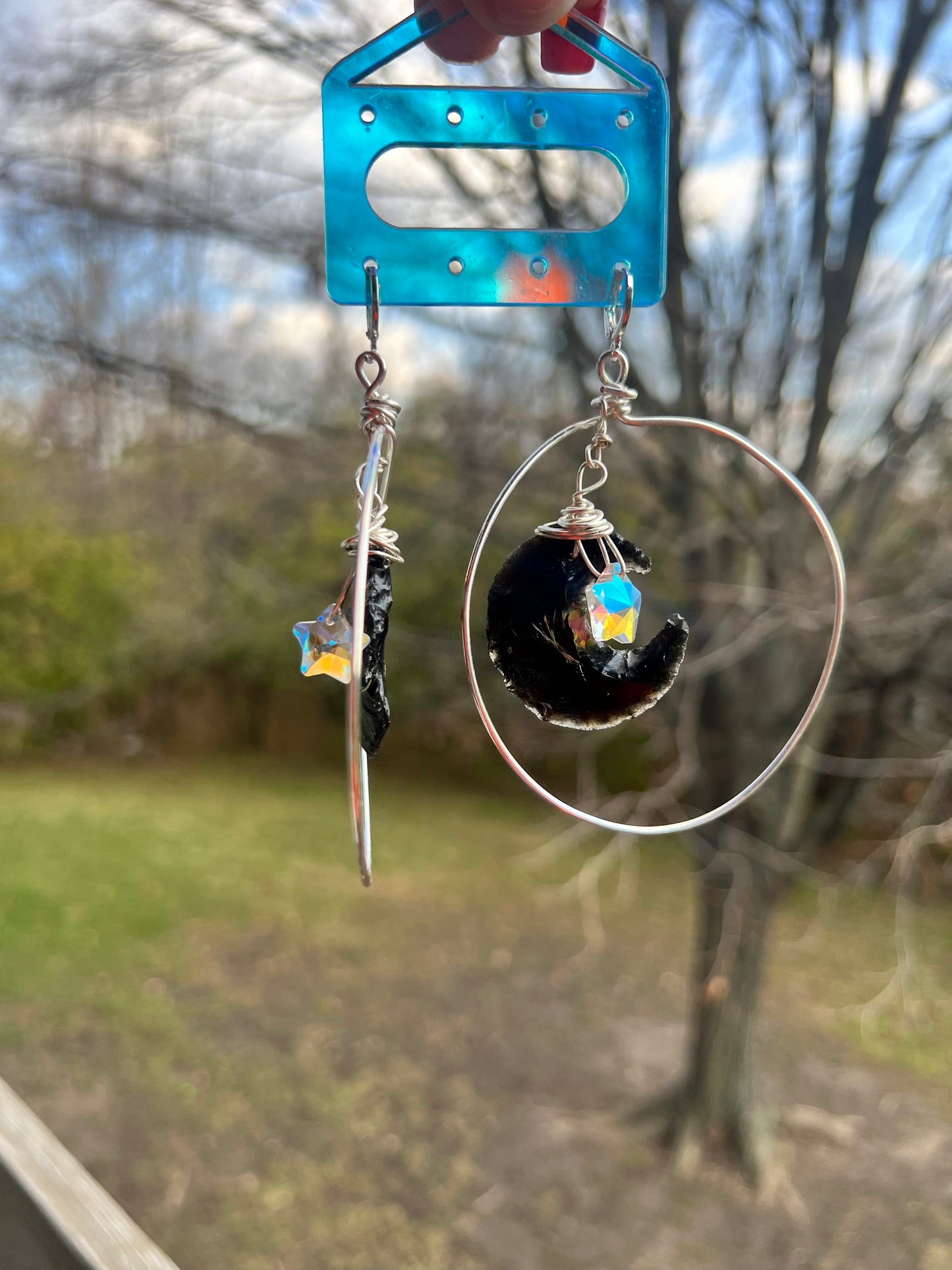 Black Obsidian Moon Goddess Hoops