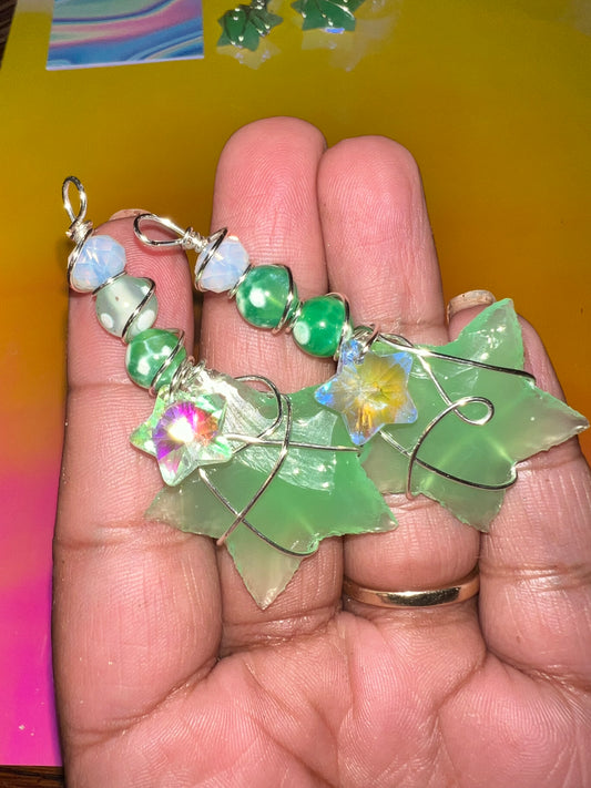 Green Sea Glass and Opalite Stargazer Dangles