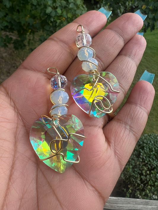 Crystal Heart & Opalite Dangles