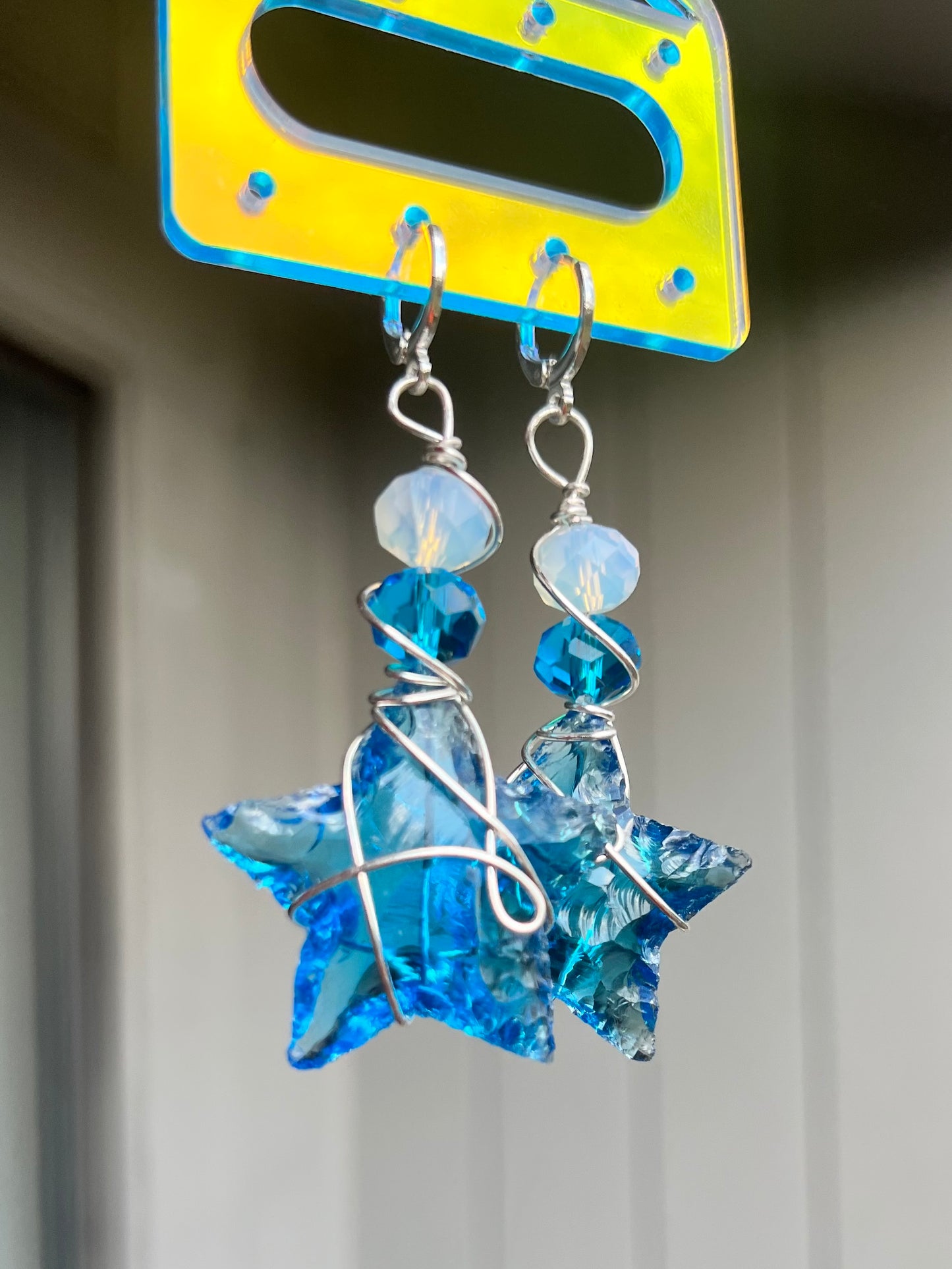 Blue Sea Glass and Opalite Stargazer Dangles