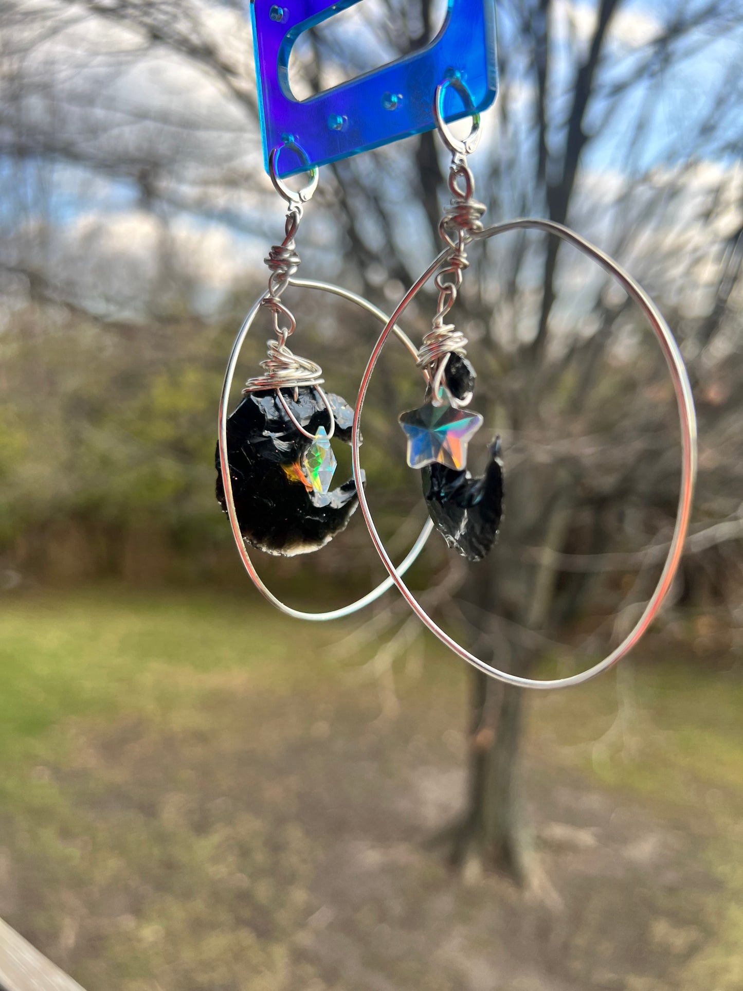 Black Obsidian Moon Goddess Hoops