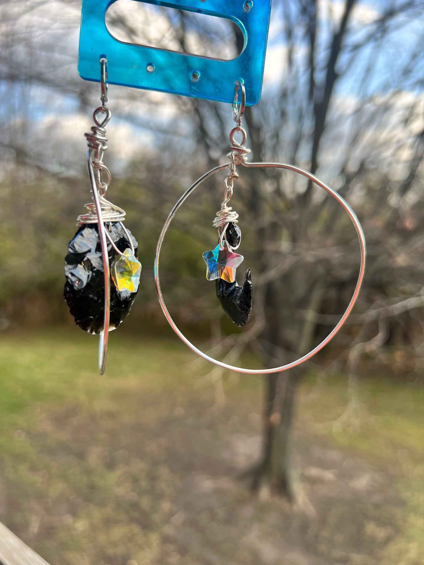 Pink Agate Rose Quartz Moon Dangles