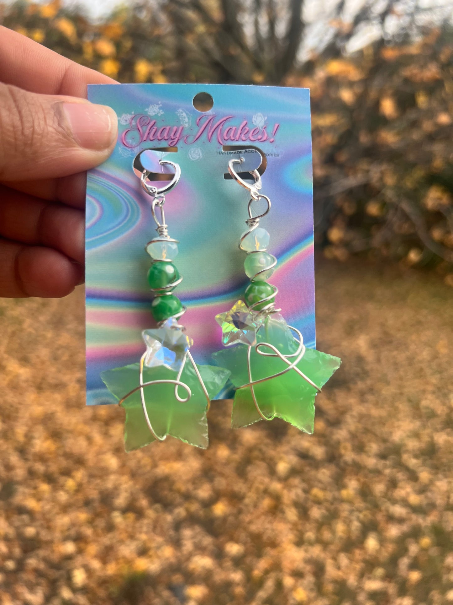 Green Sea Glass and Opalite Stargazer Dangles