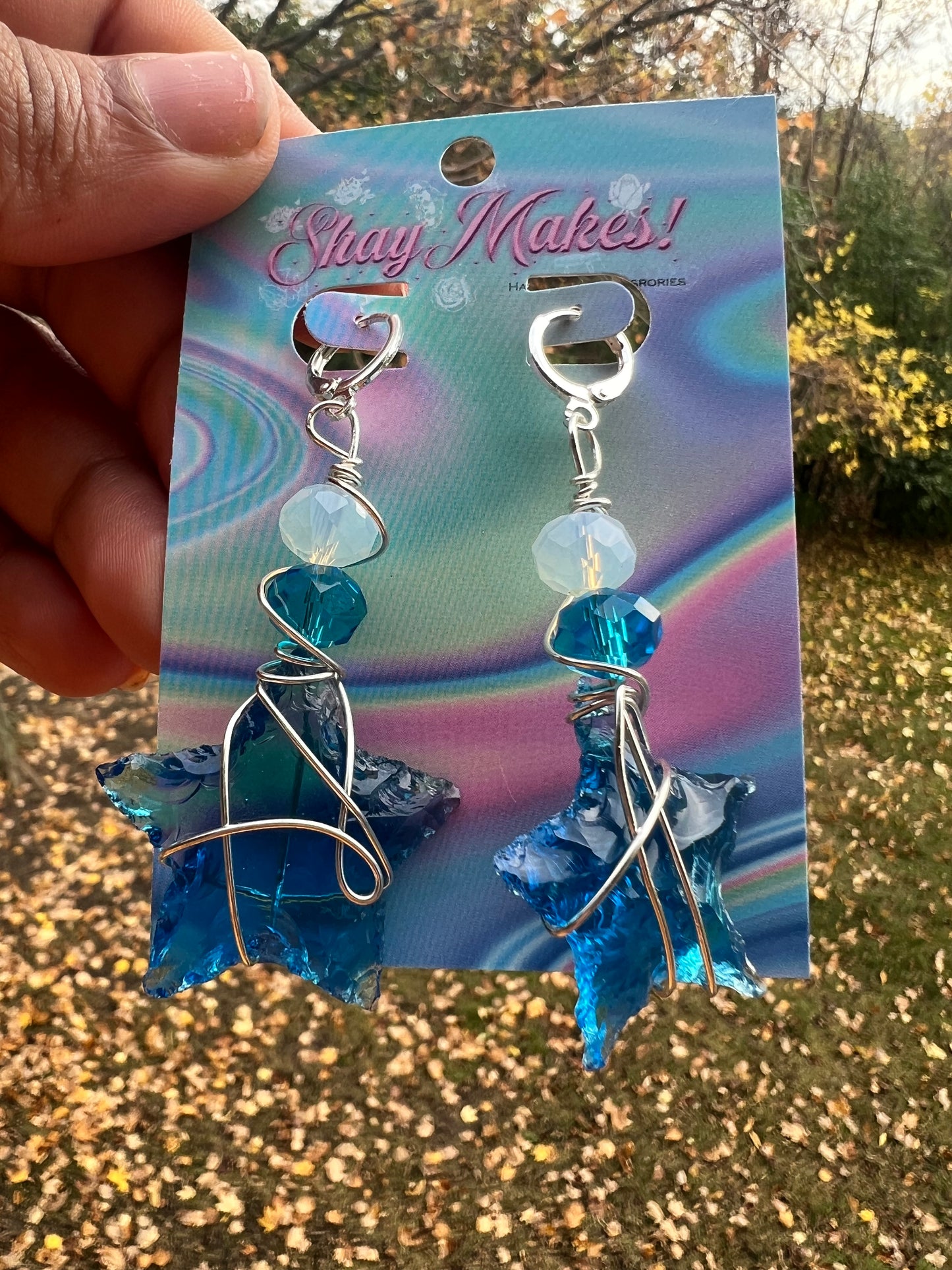 Blue Sea Glass and Opalite Stargazer Dangles