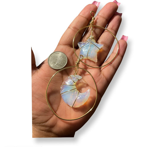 Star and Moon Opalite Goddess Hoops