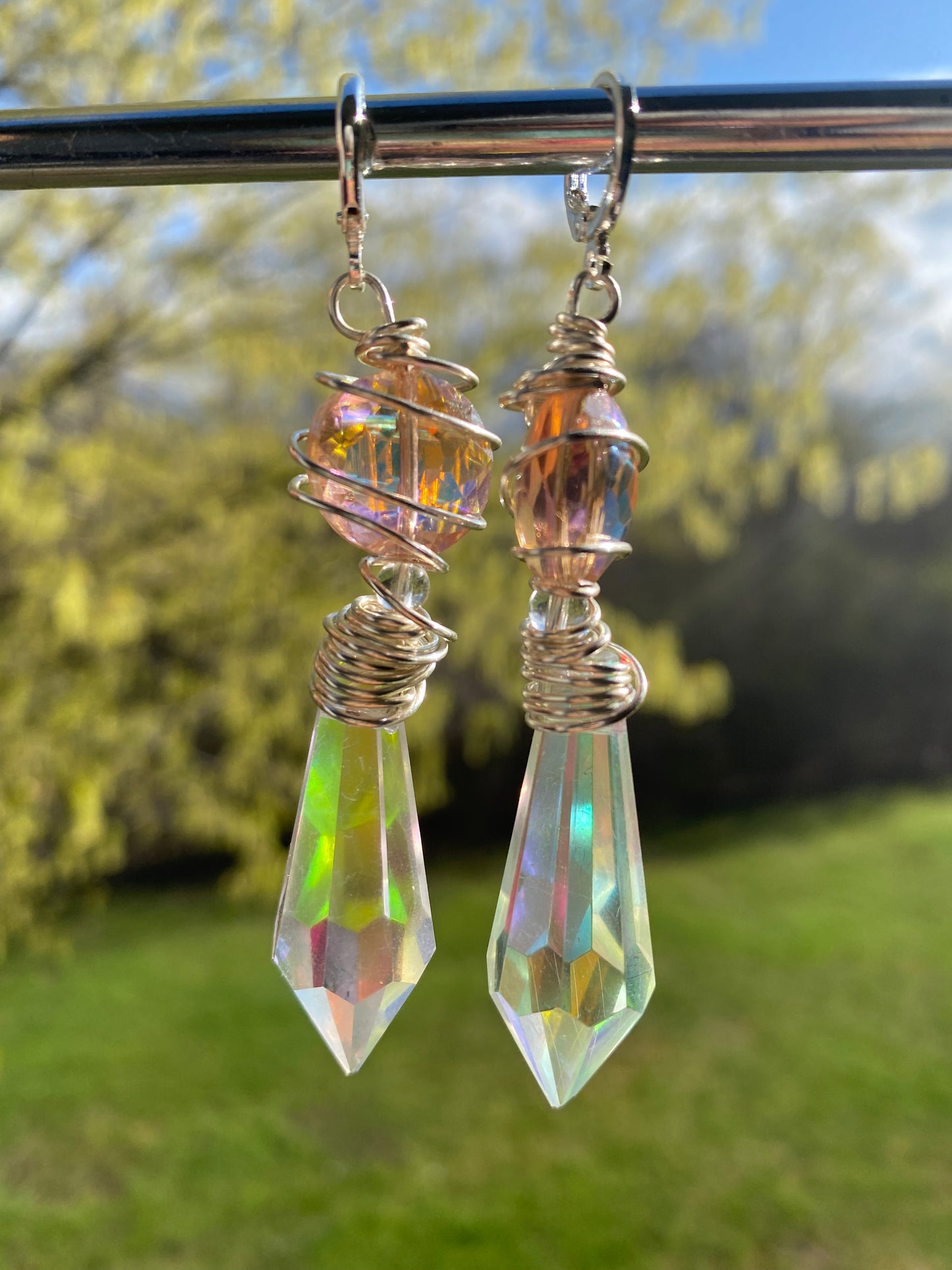 Pink Waterfall Crystal Dangles