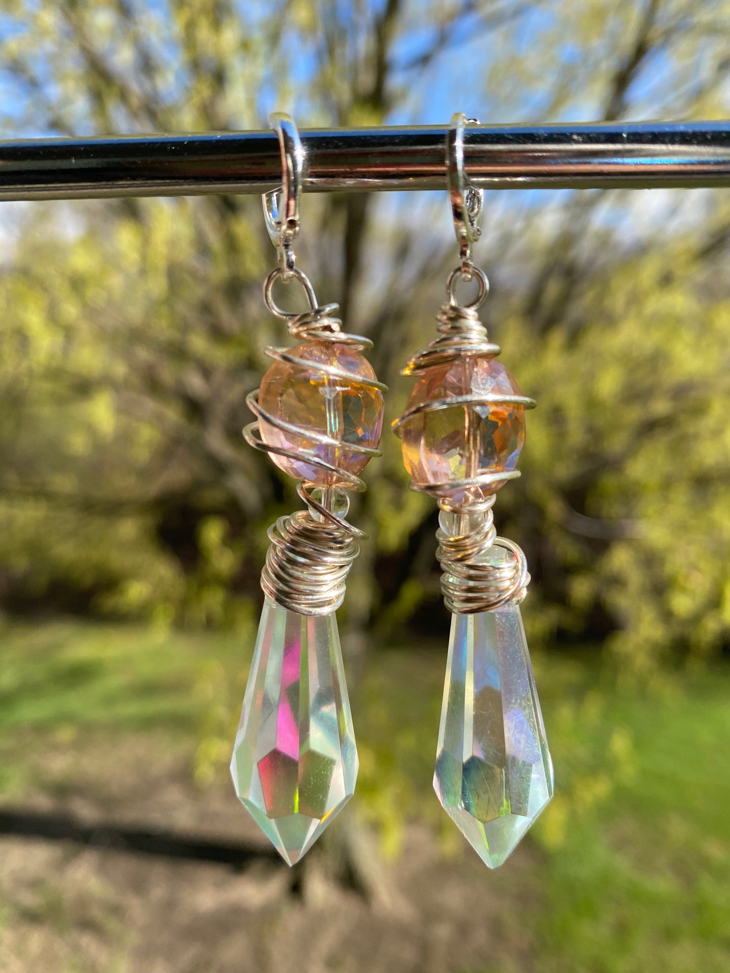 Pink Waterfall Crystal Dangles