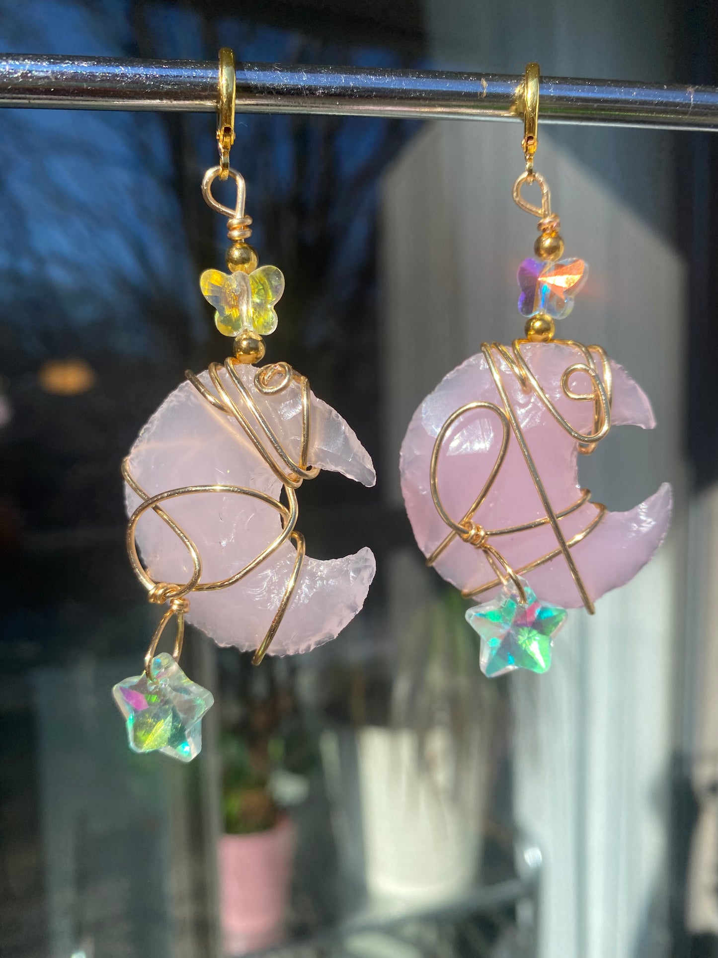 Butterfly Garden Rose Moon Dangles