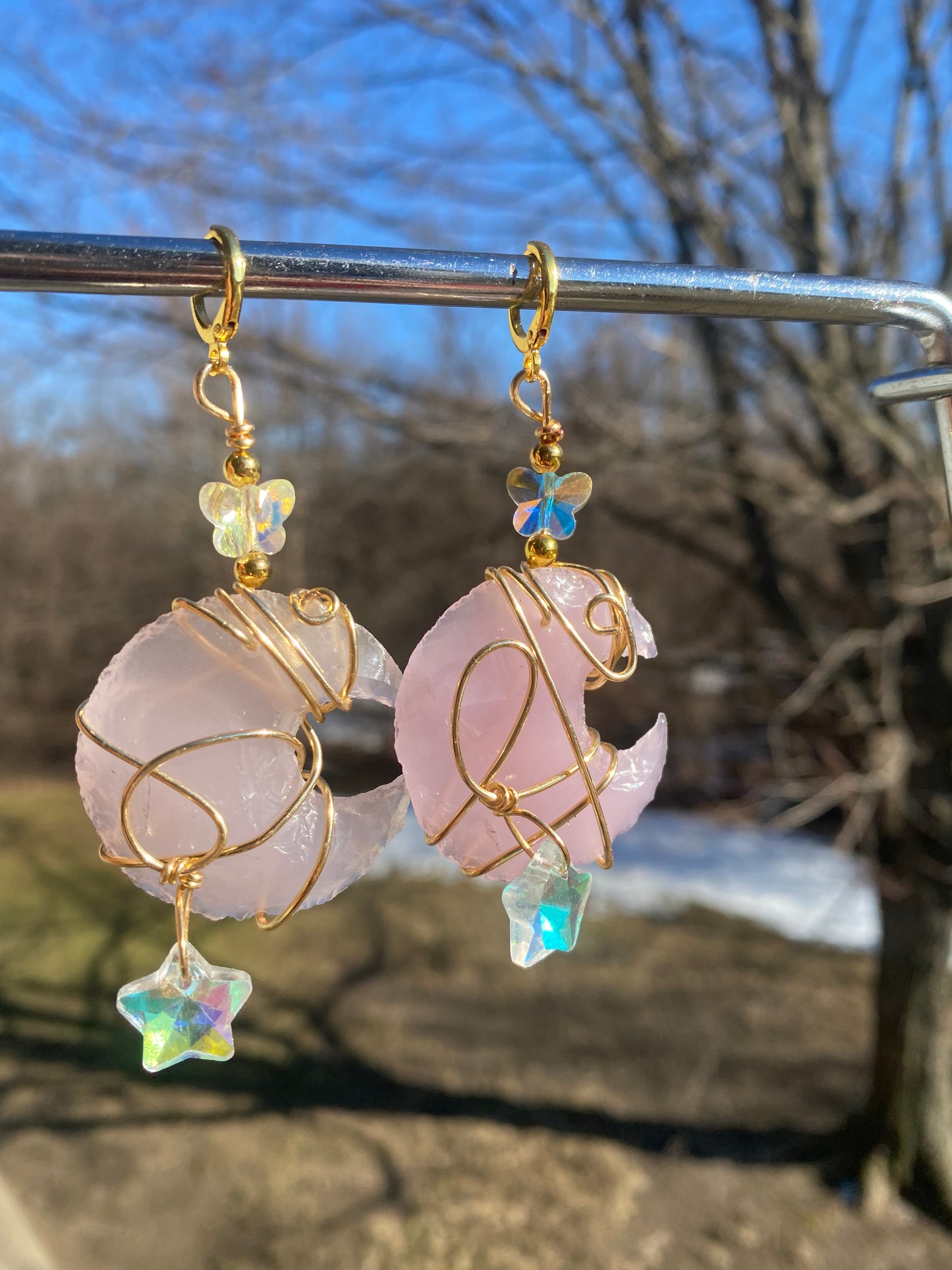 Butterfly Garden Rose Moon Dangles