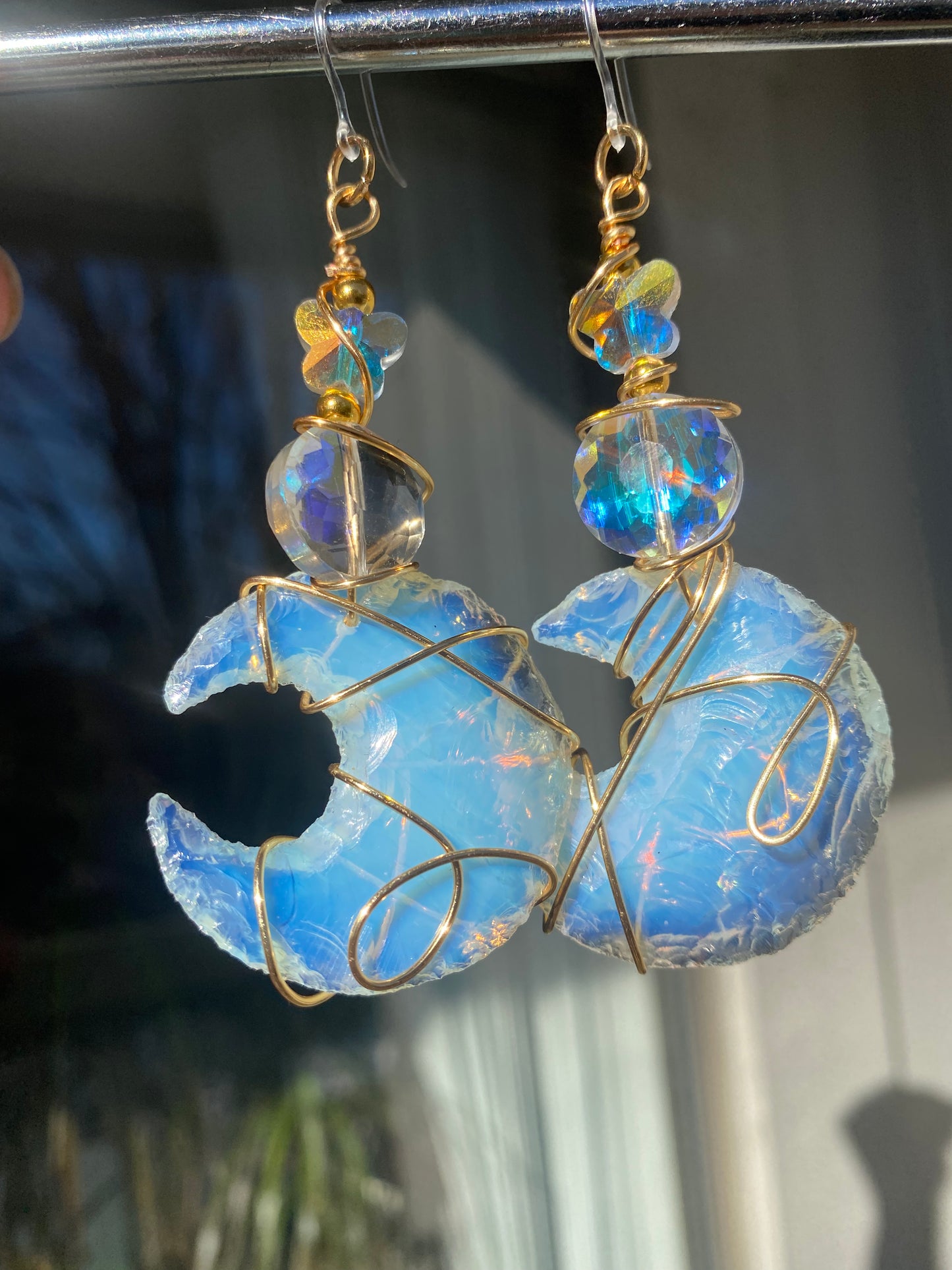 Butterfly Garden Opalite Moon Dangles