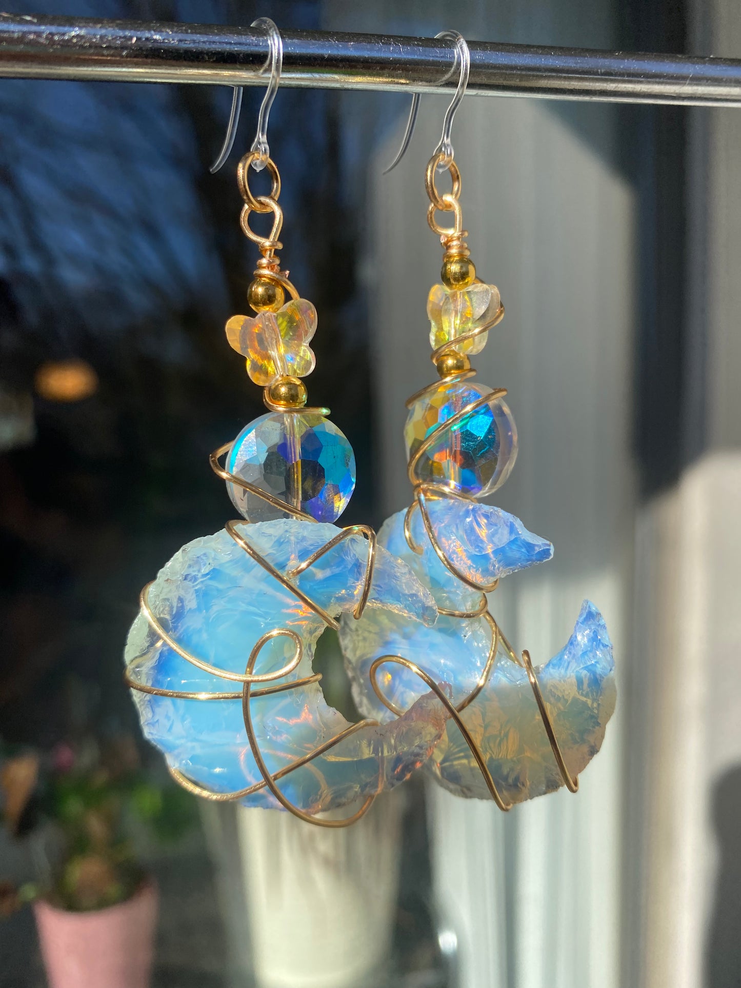 Butterfly Garden Opalite Moon Dangles