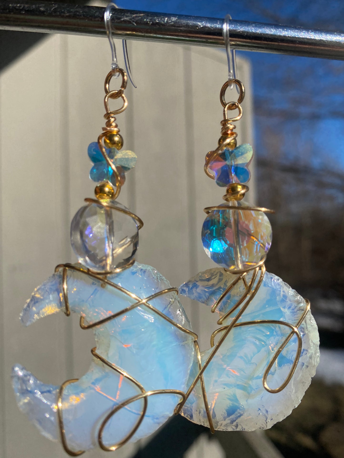 Butterfly Garden Opalite Moon Dangles