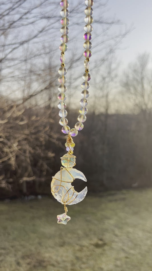 Opalite Butterfly Moon Necklace