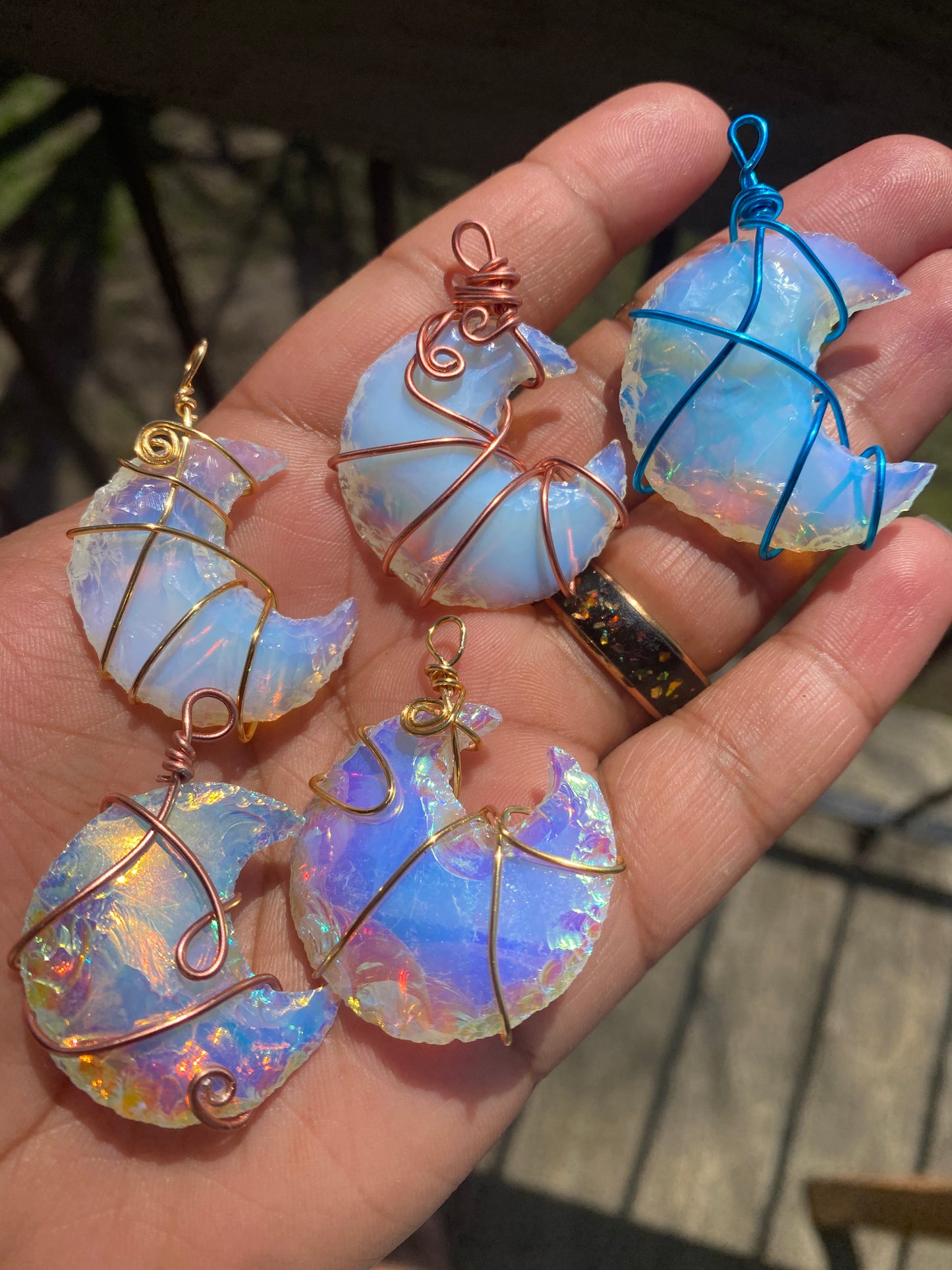 Hand- Wrapped Opalite Crystal Moons