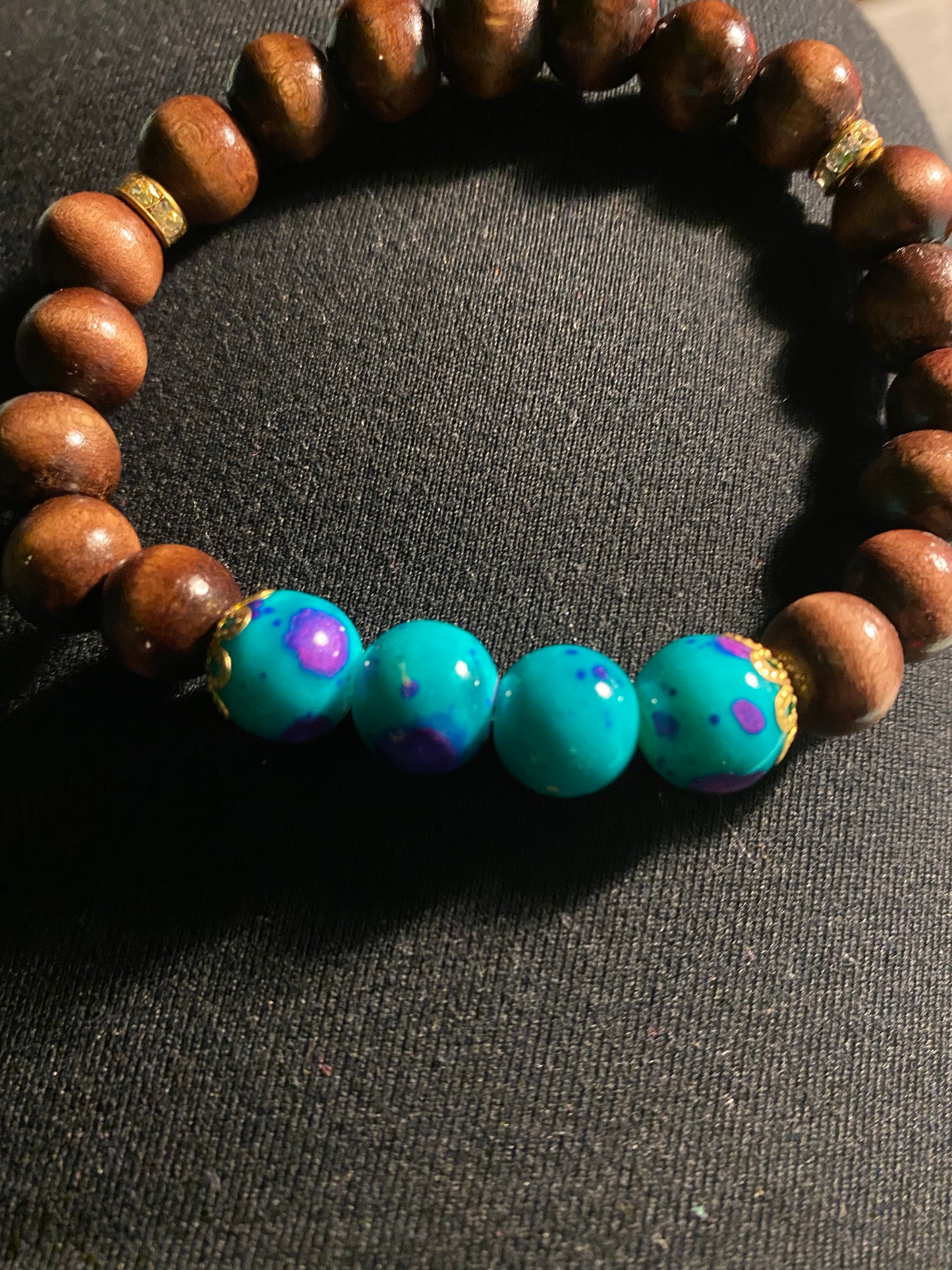 Turquoise and Puple Splatter Wood Bracelet