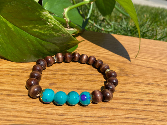 Turquoise and Puple Splatter Wood Bracelet