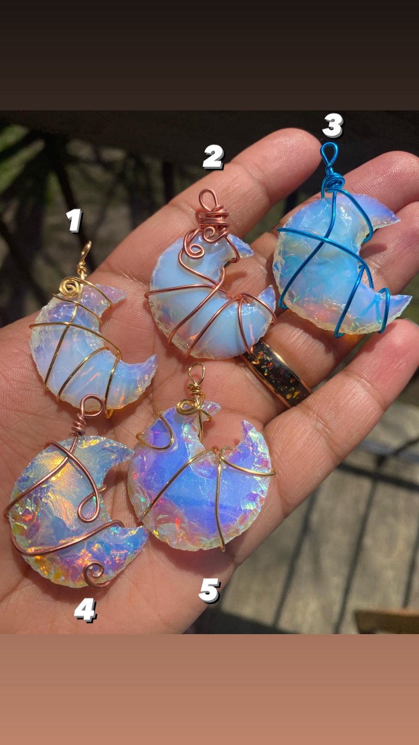 Hand- Wrapped Opalite Crystal Moons