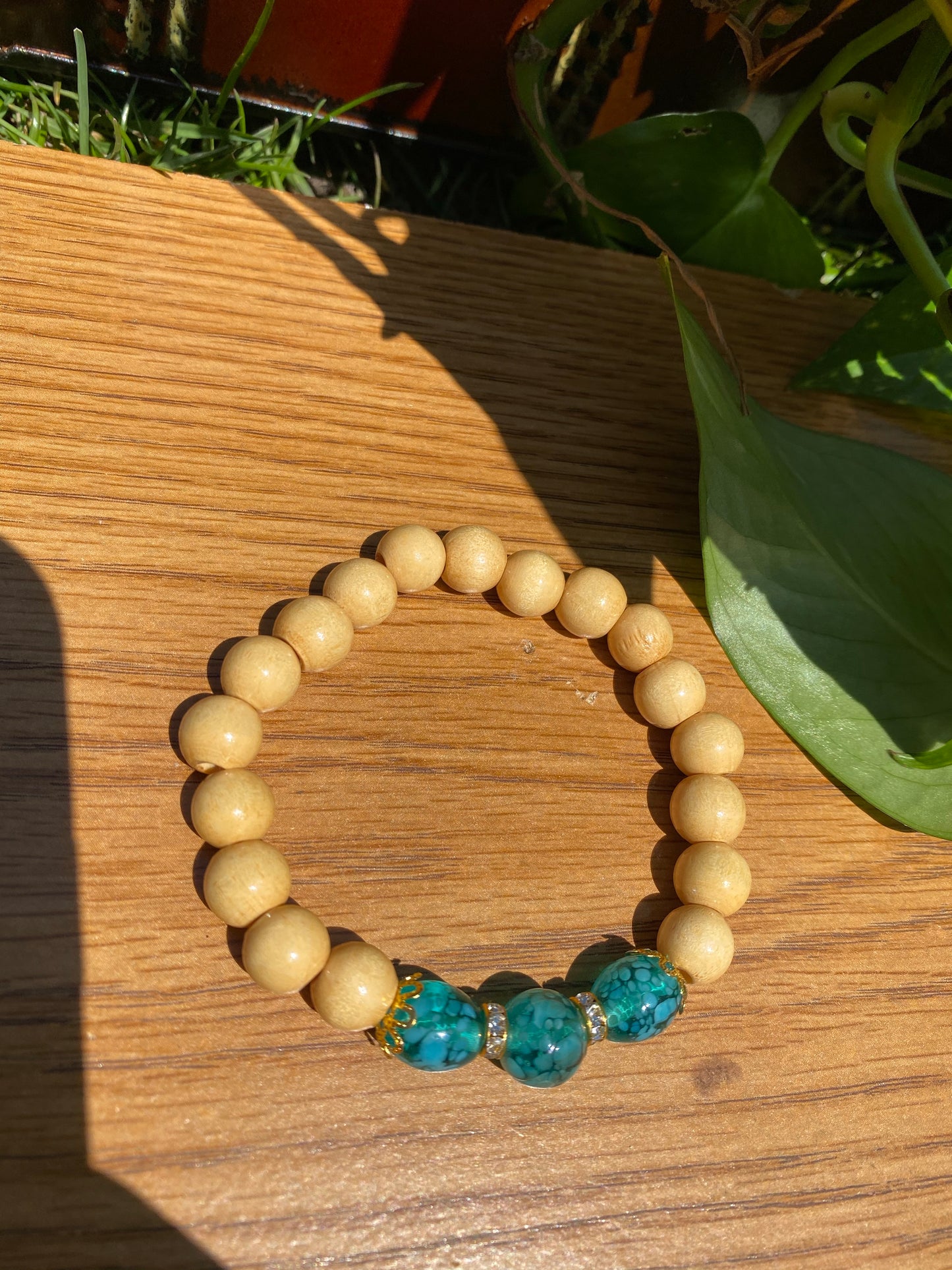 Aqua Splatter Wood Bracelet