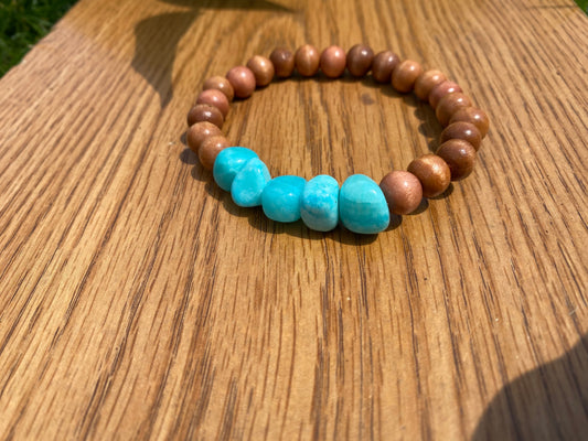 Wood and Aqua Bracelet