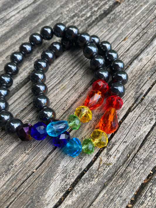 Solid Hematite Rainbow Bracelet