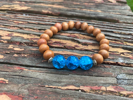 Blue Cracked Glass Wood Bracelet