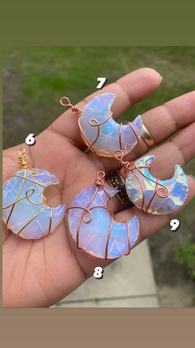 Hand- Wrapped Opalite Crystal Moons