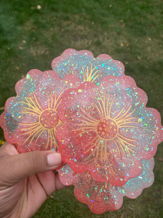 Pink Hibiscus Coaster Set