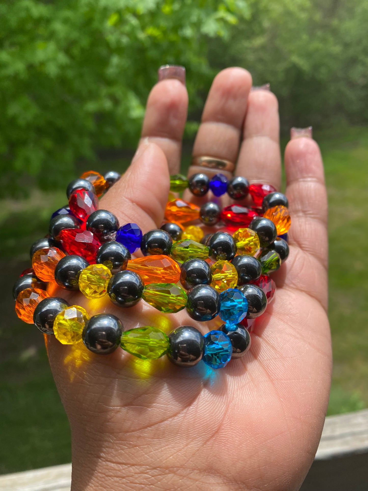 Hematite Balanced Rainbow Bracelet